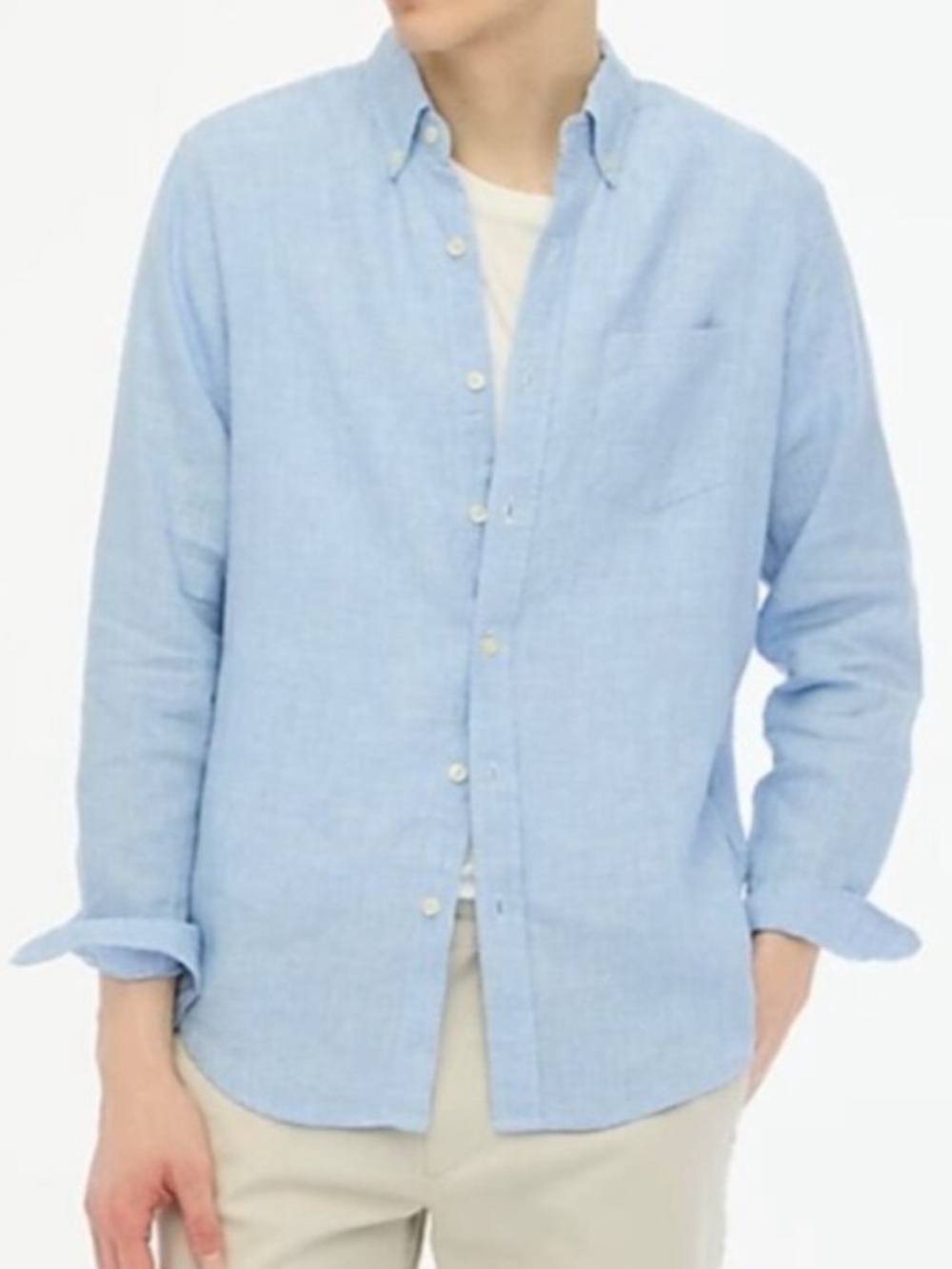 J. CREW Classic Linen Blend Shirt Men's Size Large Light Sky White Check Cotton